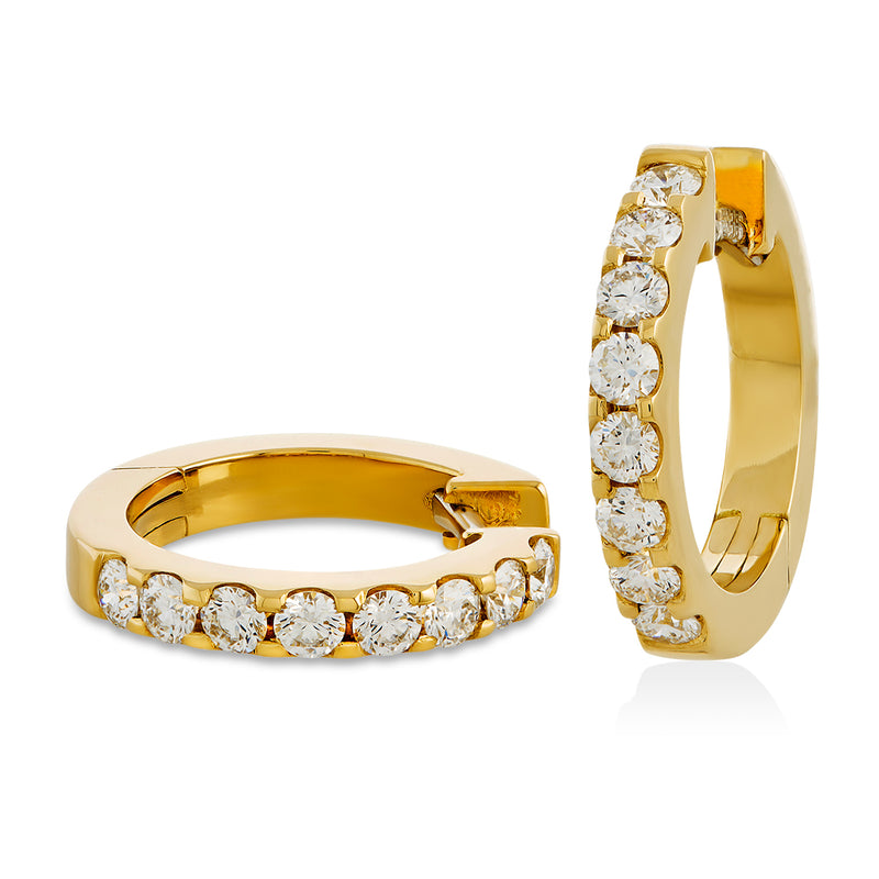 18ct Yellow Gold Claw Set Round Brilliant Cut Diamond Hoop Earrings