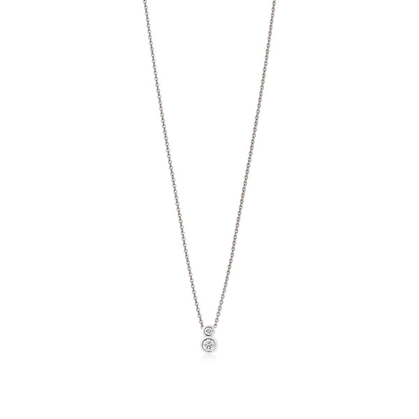 18ct White Gold Rub Set Round Brilliant Cut Diamond Pendant and Chain
