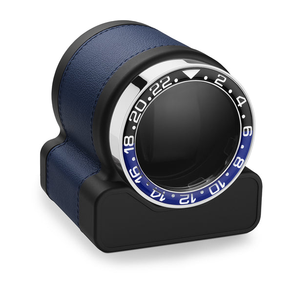 Scatola del Tempo Rotor One Black and Blue Leather Watch Winder