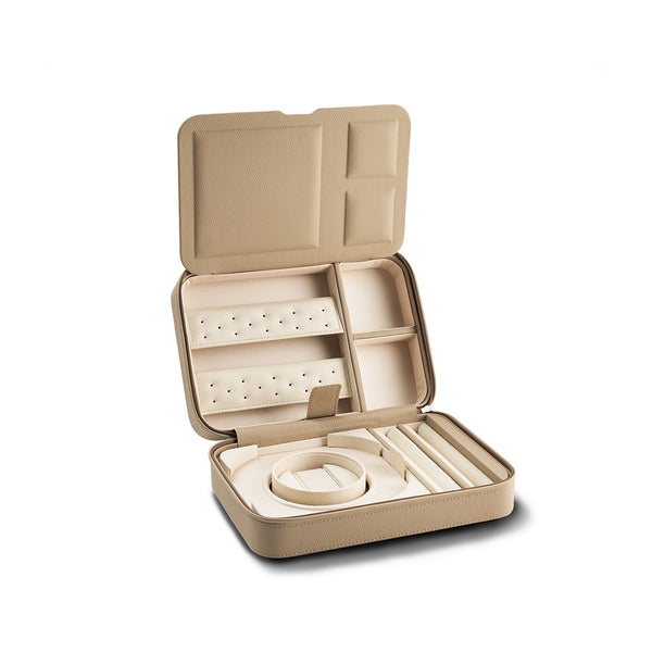 Scatola del Tempo Viaggio Beige Leather Jewellery Travel Box