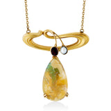 Antique Art Nouveau 15ct Yellow Gold Claw Set Pear Shaped Opal and Oval Cut Garnet, Pearl Necklace