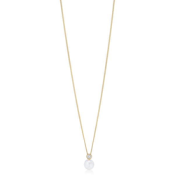 18ct Yellow Gold Akoya Cultured Pearl and Diamond Pendant and Chain