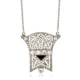 Antique Art Deco Platinum Milgrain Edge Grain Set Mixed Cut Diamond and Trilliant Cut Sapphire Necklace