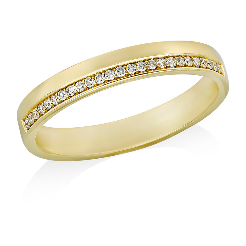 18ct Yellow Gold Polished Round Brilliant Cut Diamond Grain Set Plain Wedding Ring