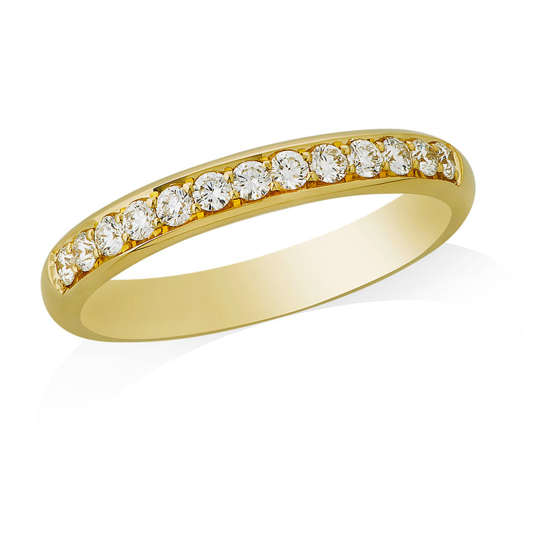 18ct Yellow Gold Polished Grain Set Round Brilliant Cut Diamond Wedding Ring