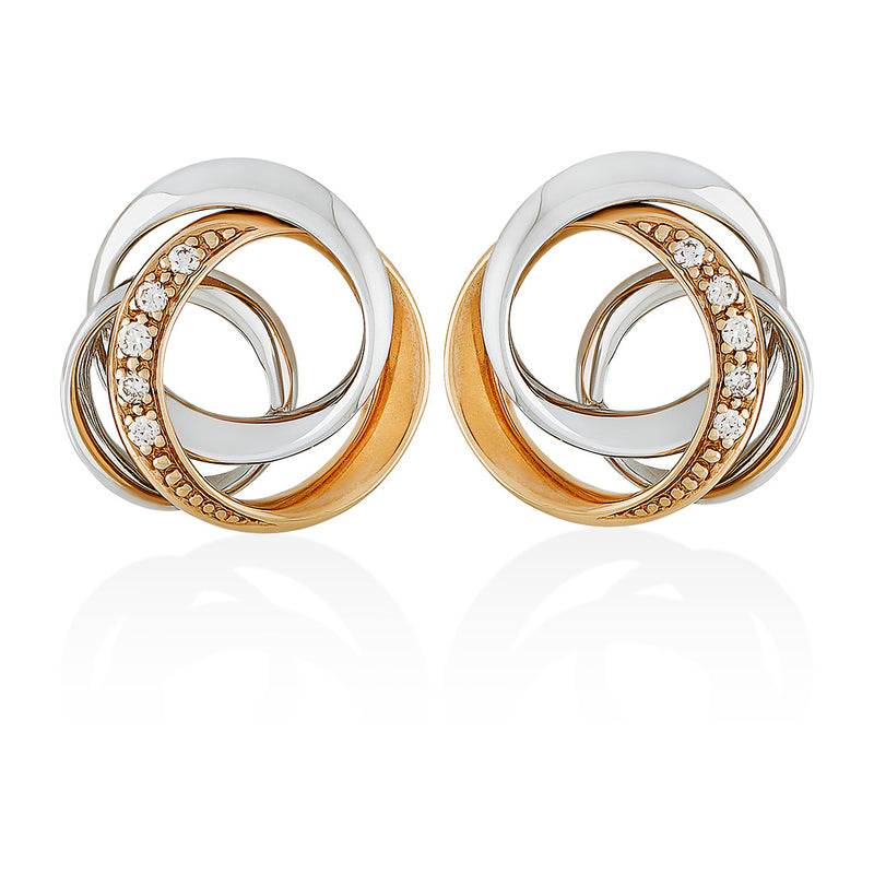 14ct Rose and White Gold Grain Set Round Brilliant Cut Diamond Stud Earrings