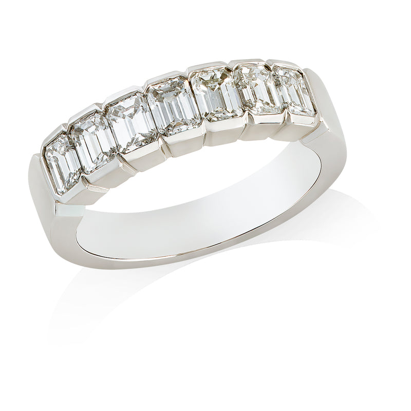 Platinum Rub Set Emerald Cut Diamond Half Eternity Ring