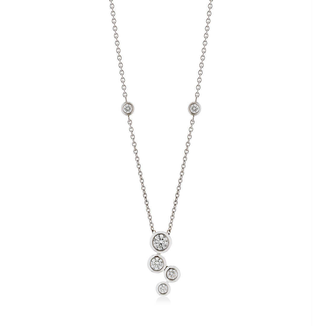 18ct White Gold Rub Set Round Brilliant Cut Diamond Drop Pendant and C ...