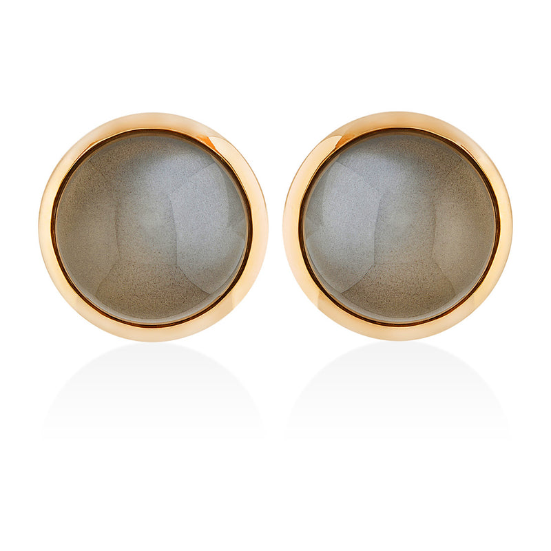 18ct Rose Gold Cabochon Cut Grey Moonstone Stud Earrings with a Post and Scroll Fitting