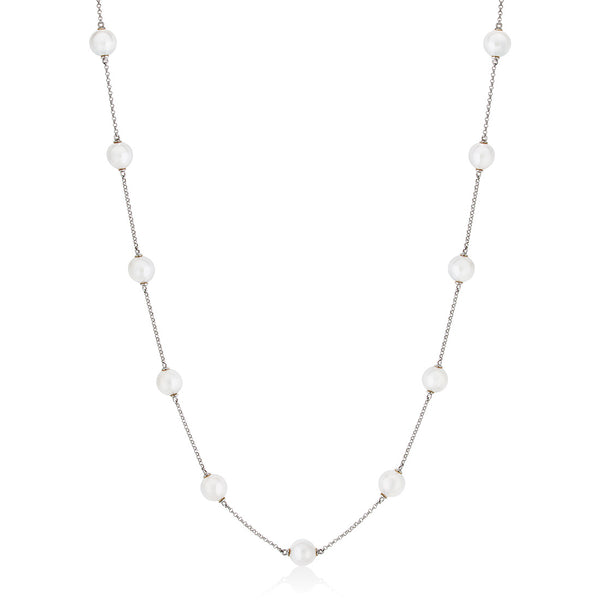 18ct White Gold Akoya Cultured Pearl Chain Necklace