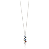 18ct White Gold Round Cut Multicoloured Sapphire and Round Brilliant Cut Diamond Drop Pendant and Chain
