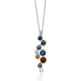 18ct White Gold Round Cut Multicoloured Sapphire and Round Brilliant Cut Diamond Drop Pendant and Chain