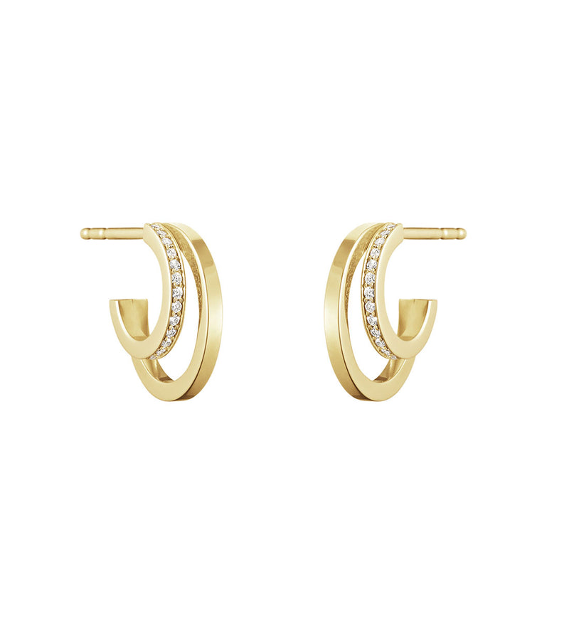 Georg Jensen Halo 18ct Yellow Gold Diamond Hoop Earrings