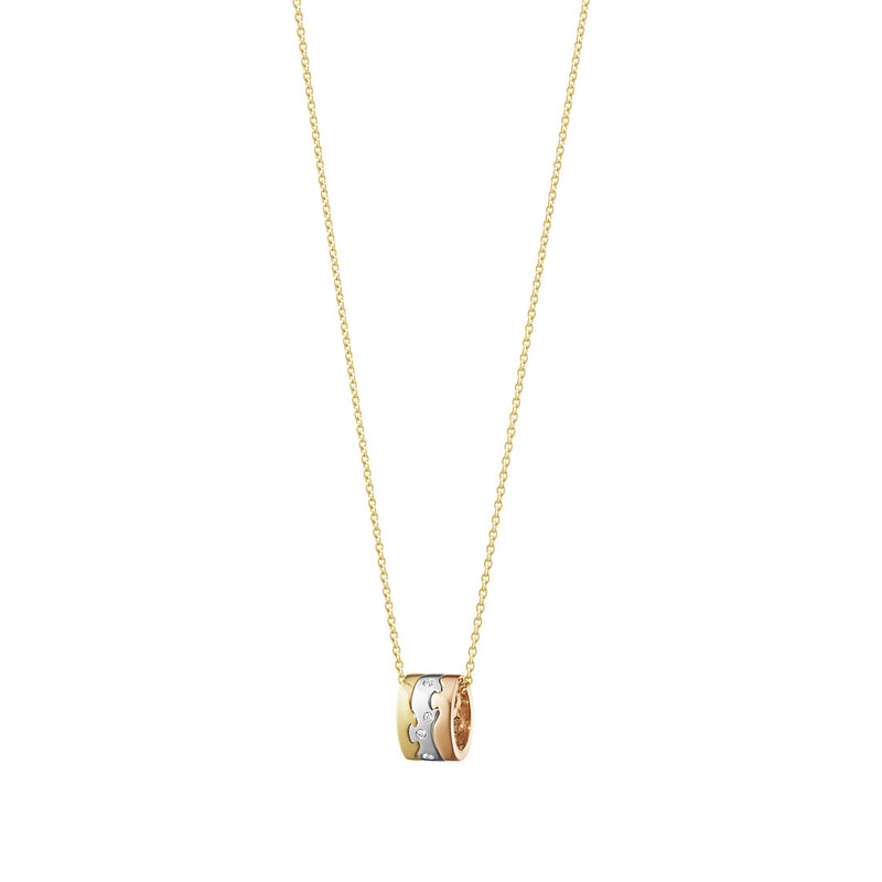 Georg Jensen Fusion 18ct Yellow, White and Rose Gold Diamond Pendant and Chain