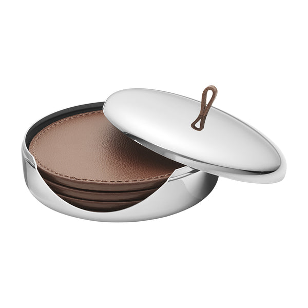 Georg Jensen Sky Stainless Steel and Leather Coaster Set