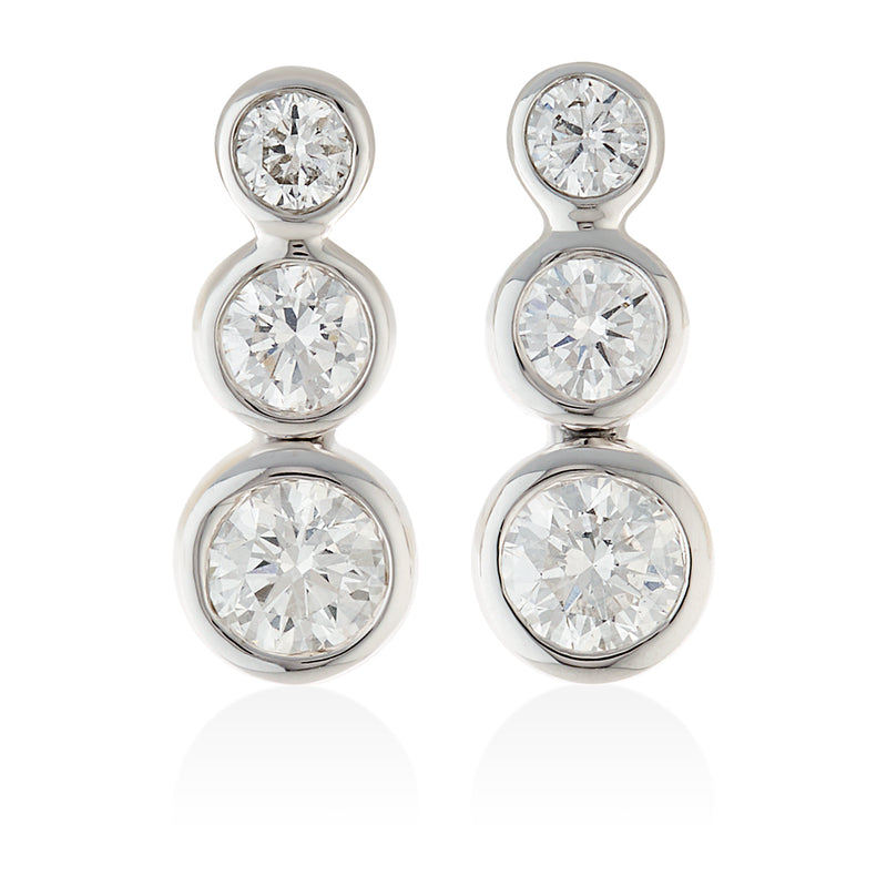 18ct White Gold Rub Set Round Brilliant Cut Diamond Drop Earrings
