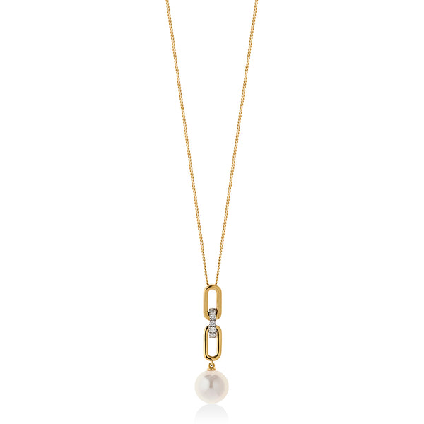 18ct Yellow and White Gold Akoya Cultured Pearl and Diamond Pendant and Chain