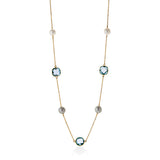 18ct Yellow Gold Akoya Cultured Pearl Tahitian Cultured Pearl and Blue Topaz Chain Necklace