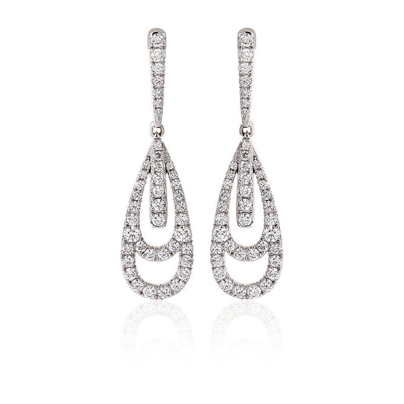 18ct White Gold Grain Set Round Brilliant Cut Diamond Drop Earrings with a Post and Scroll Fitting