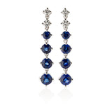 18ct White Gold Four Claw Set Round Cut Sapphire and Round Brilliant Cut Diamond Drop Earrings