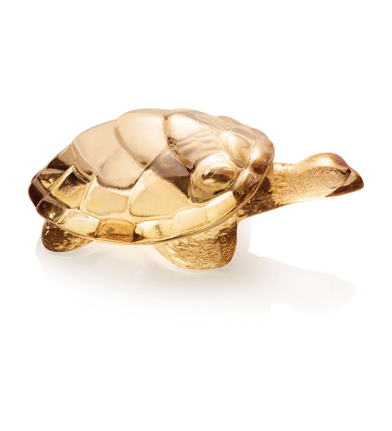 Lalique Caroline Turtle Gold Luster Crystal Sculpture