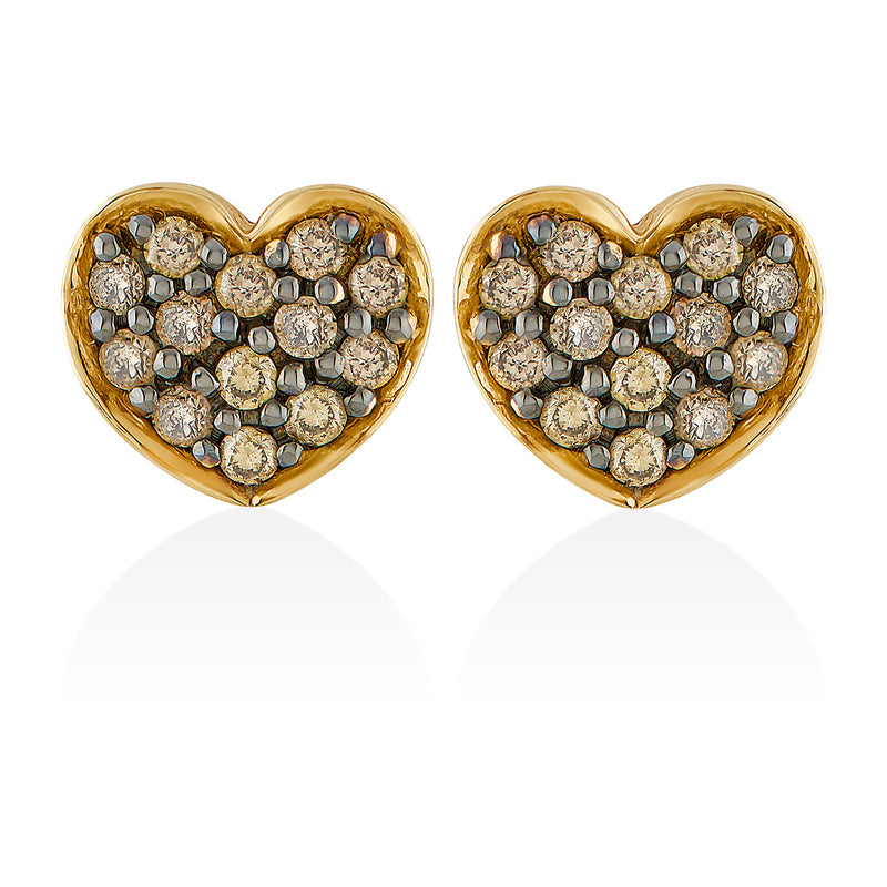 Piccolo 18ct Yellow Gold Pave Set Round Brilliant Cut Brown Diamond Cluster Stud Earrings