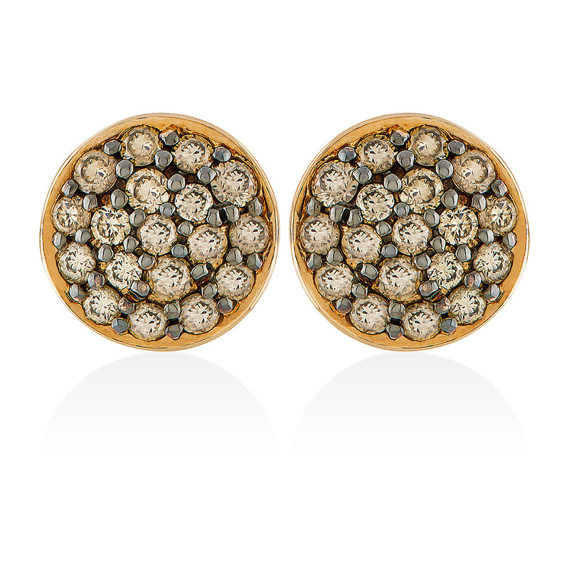 Piccolo 18ct Rose Gold Pave Set Round Brilliant Cut Brown Diamond Cluster Stud Earrings