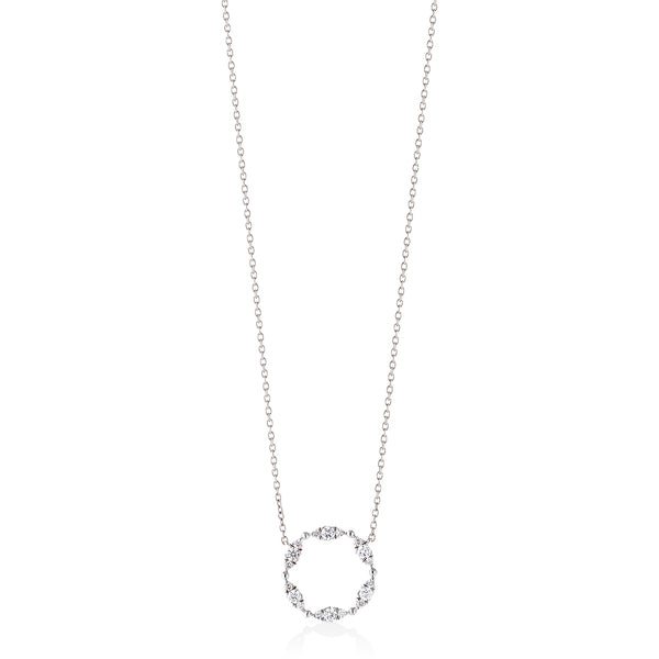 18ct White Gold Grain Set Round Brilliant Cut Diamond Circular Pendant and Chain