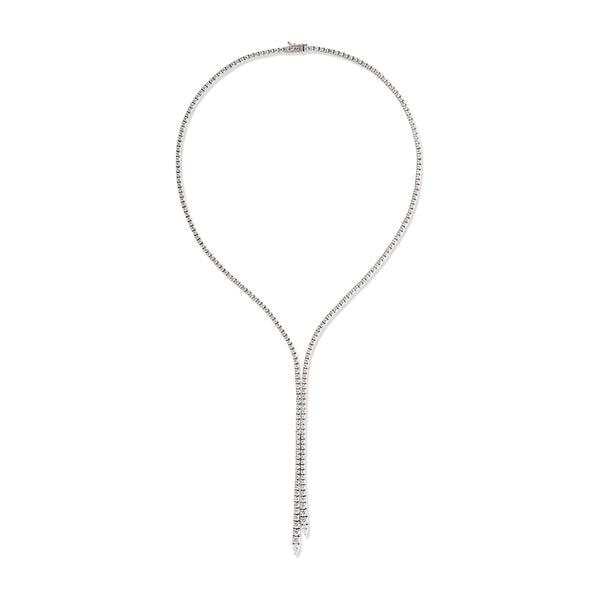 18ct White Gold Four Claw Set Round Brilliant Cut Diamond and Pear Cut Diamond Lariat Necklace