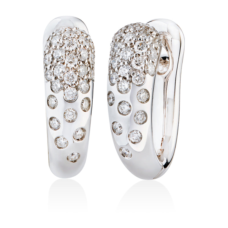 18ct White Gold Grain Set Round Brilliant Cut Diamond Hoop Earrings