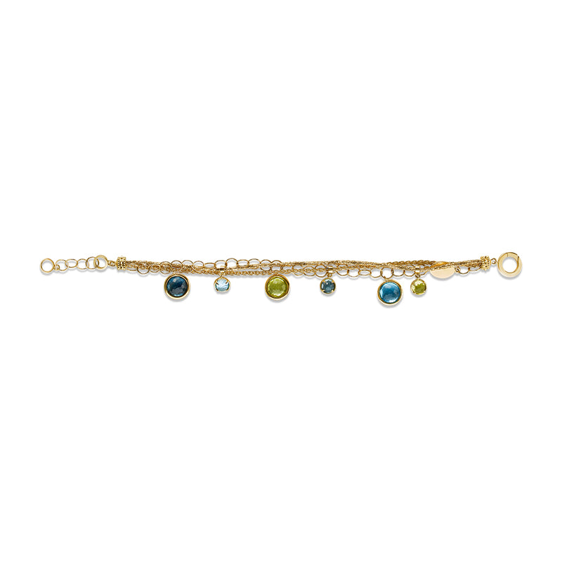 18ct Yellow Gold Rub Set Multi-Faceted Cut Mixed Gemstone Three Strand Bracelet