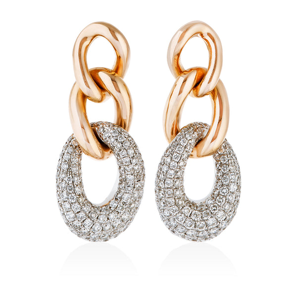 18ct Rose and White Gold Pave Set Round Brilliant Cut Diamond Drop Earrings