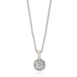 18ct White Gold Four Claw Set Round Brilliant Cut Diamond Cluster Pendant and Chain