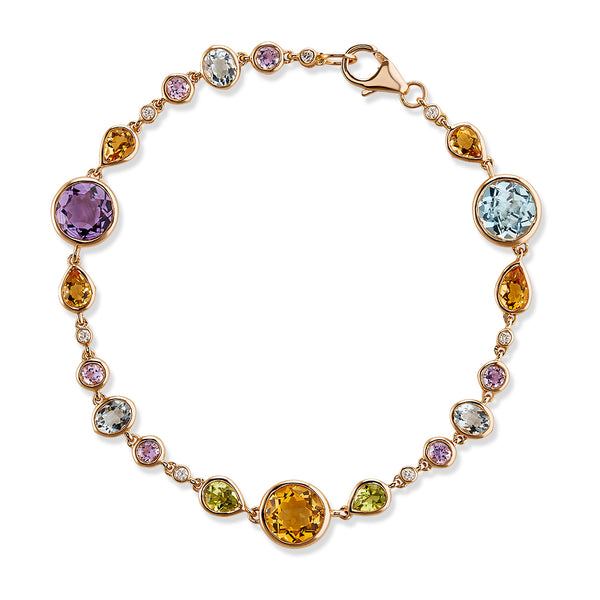 18ct Rose Gold Rub Set Mixed Gemstone Bracelet
