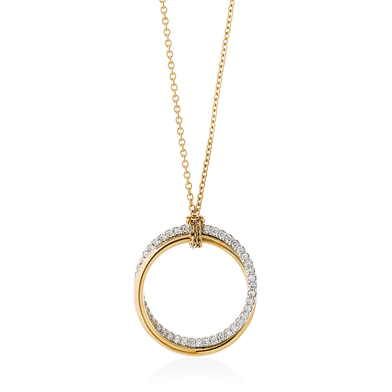 18ct White and Yellow Gold Pave Set Round Brilliant Cut Diamond Two Rings Pendant and Chain