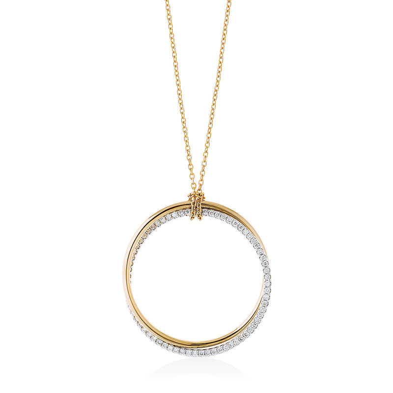 18ct White and Yellow Gold Pave Set Round Brilliant Cut Diamond Two Rings Pendant and Chain