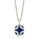 18ct White Gold Oval Cut Sapphire and  Diamond Pendant and Chain