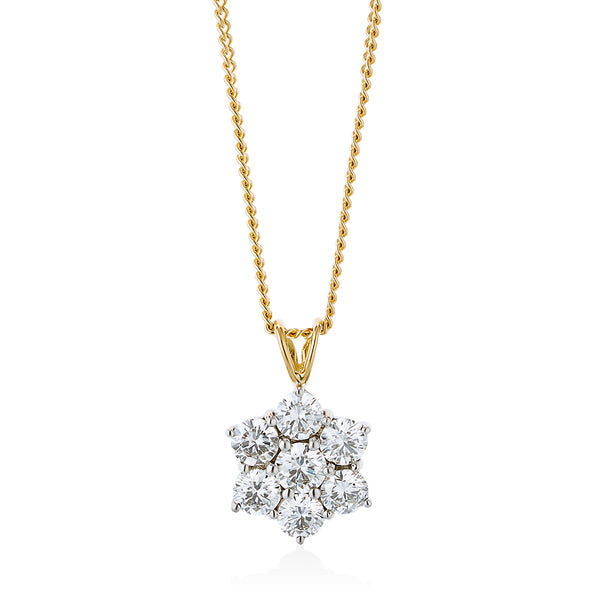 18ct White and Yellow Gold Diamond Cluster Pendant and Chain