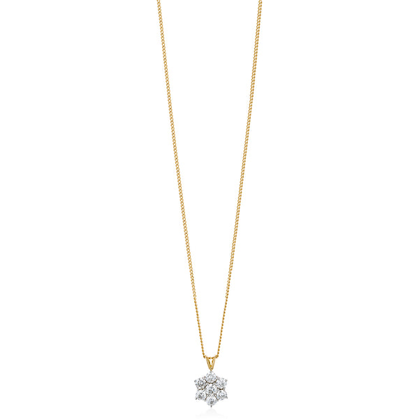 18ct White and Yellow Gold Diamond Cluster Pendant and Chain