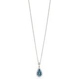 18ct White Gold Three Claw Set Pear Shaped Aquamarine and Round Brilliant Cut Diamond Halo Cluster Pendant and Chain