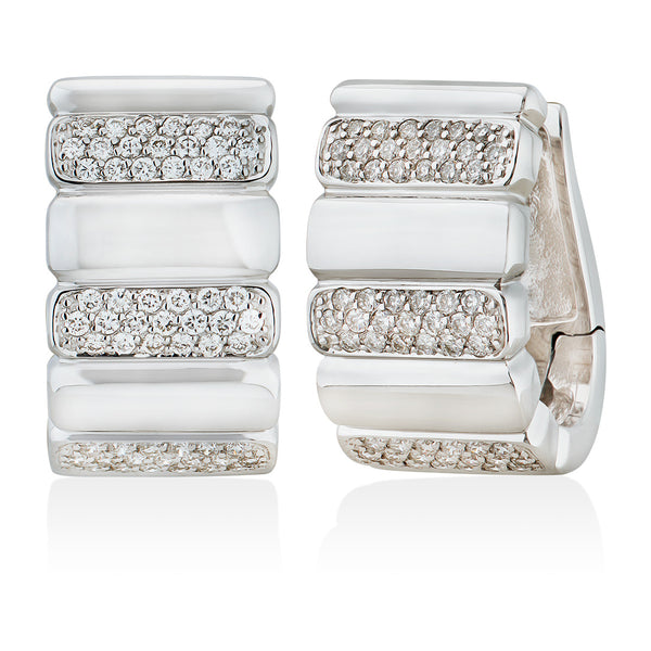 18ct White Gold Pave Set Round Brilliant Cut Diamond Hoop Earrings