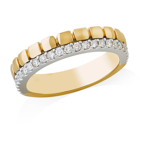 18ct Yellow and White Gold Grain Set Round Brilliant Cut Diamond Ring