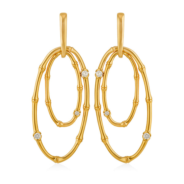 18ct Yellow Gold Semi-Rub Set Round Brilliant Cut Diamond Drop Earrings