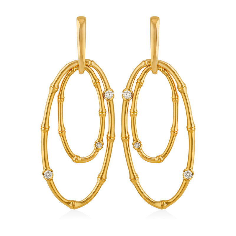 18ct Yellow Gold Semi-Rub Set Round Brilliant Cut Diamond Drop Earrings