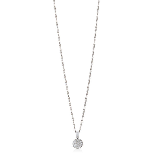 18ct White Gold Pave Set Round Brilliant Cut Diamond Pendant and Chain
