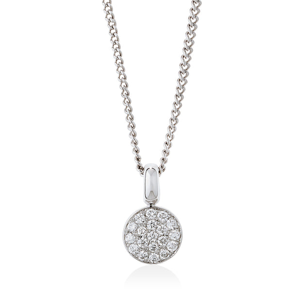 18ct White Gold Pave Set Round Brilliant Cut Diamond Pendant and Chain