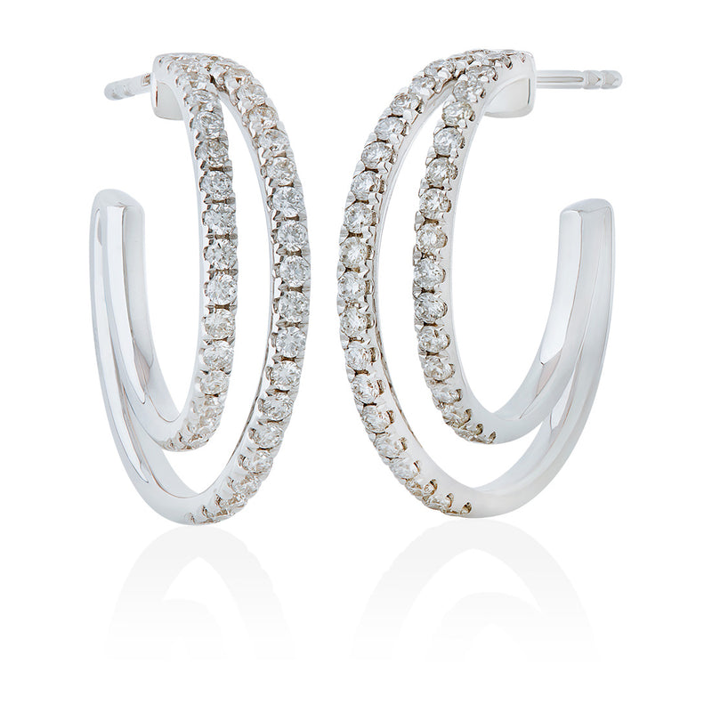 18ct White Gold Grain Set Round Brilliant Cut Diamond Hoop Earrings