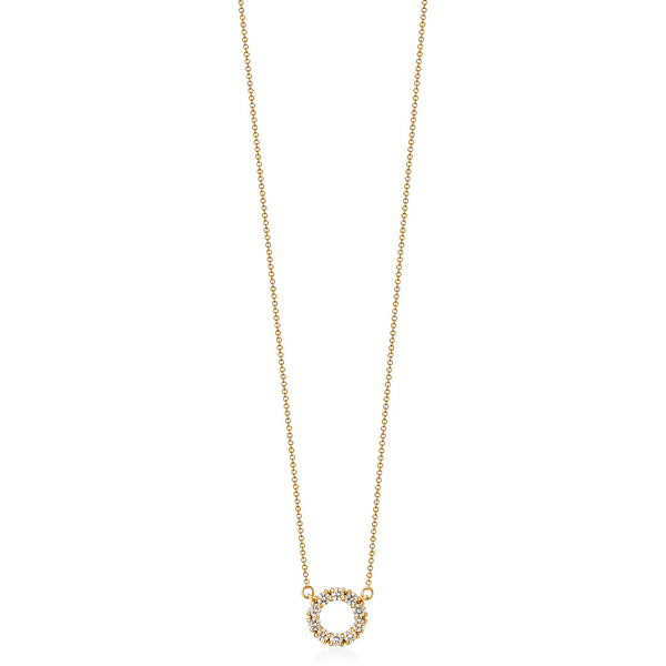 18ct Yellow Gold Four Claw Set Round Brilliant Cut Diamond Circular Pendant and Chain