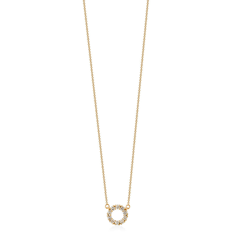 18ct Yellow Gold Four Claw Set Round Brilliant Cut Diamond Circular Pendant and Chain