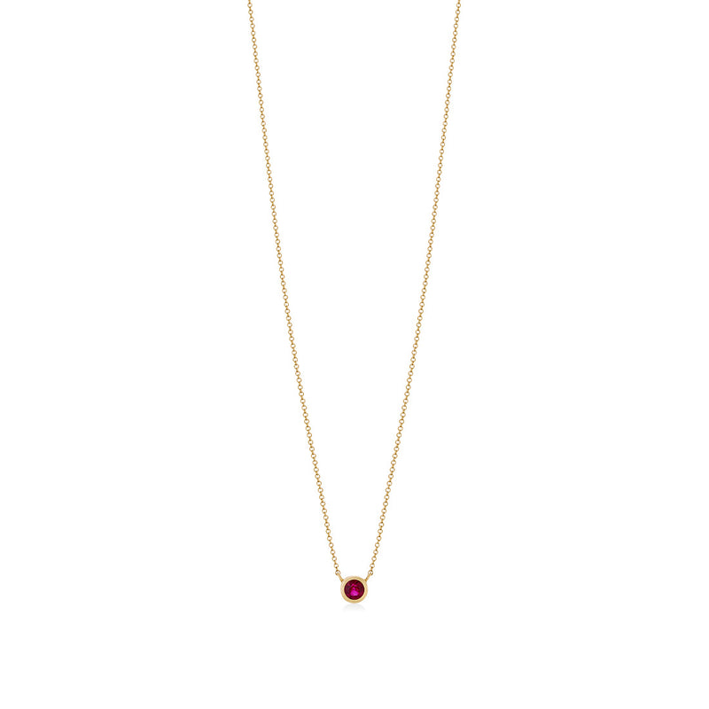 18ct Yellow Gold Rub Set Round Cut Ruby Pendant and Chain